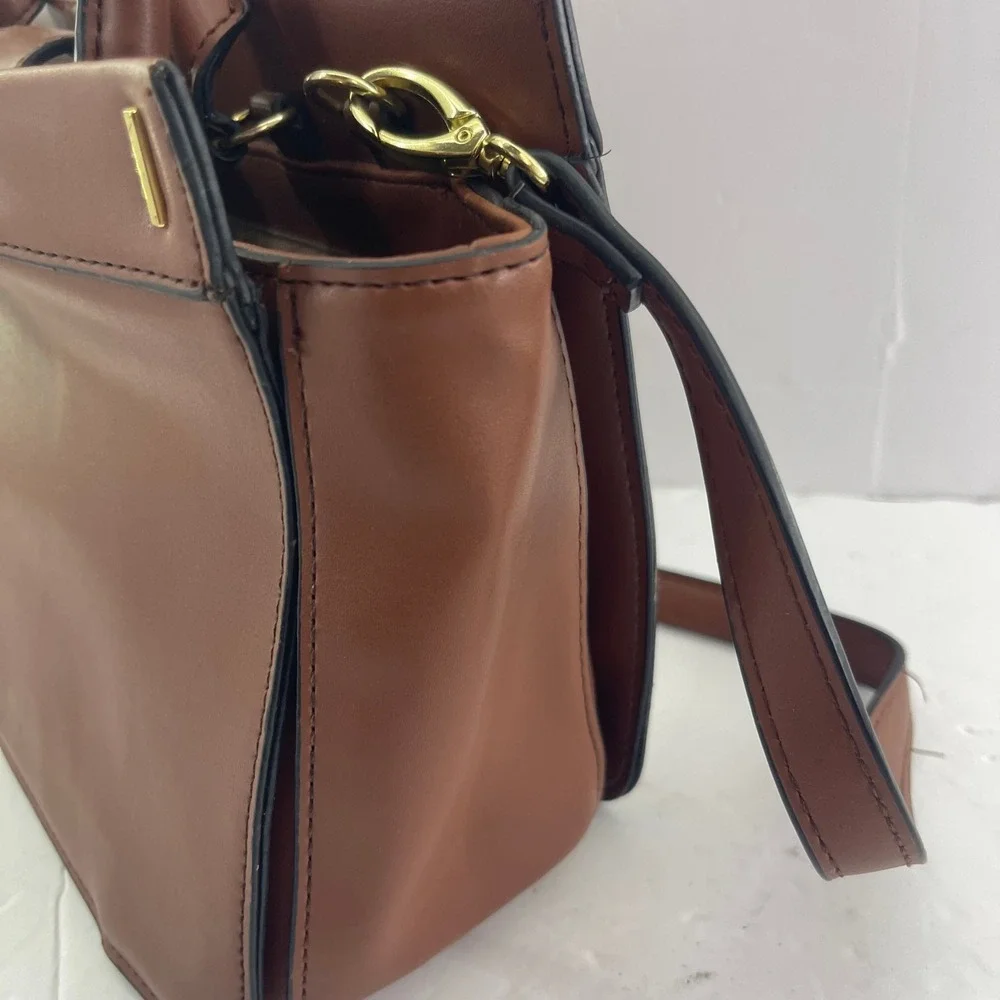 Horsebit Satchel Bag Brown Leather Crossbody‎ Equestrian Classic London Fog